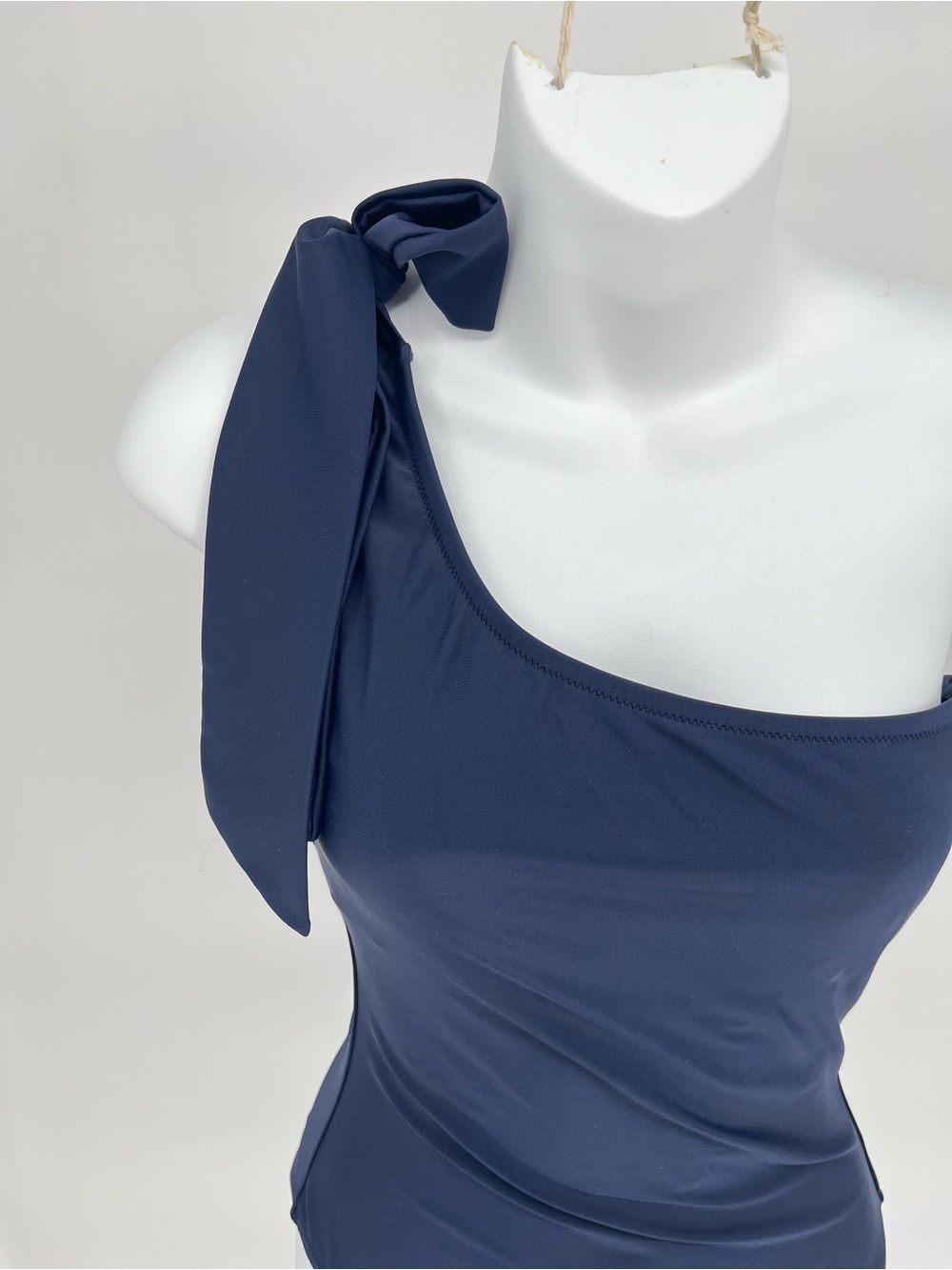 J.Crew One Shoulder Bow Swimsuit Small Navy Blue Ruched One Piece Bathing Suit - Picture 3 of 9